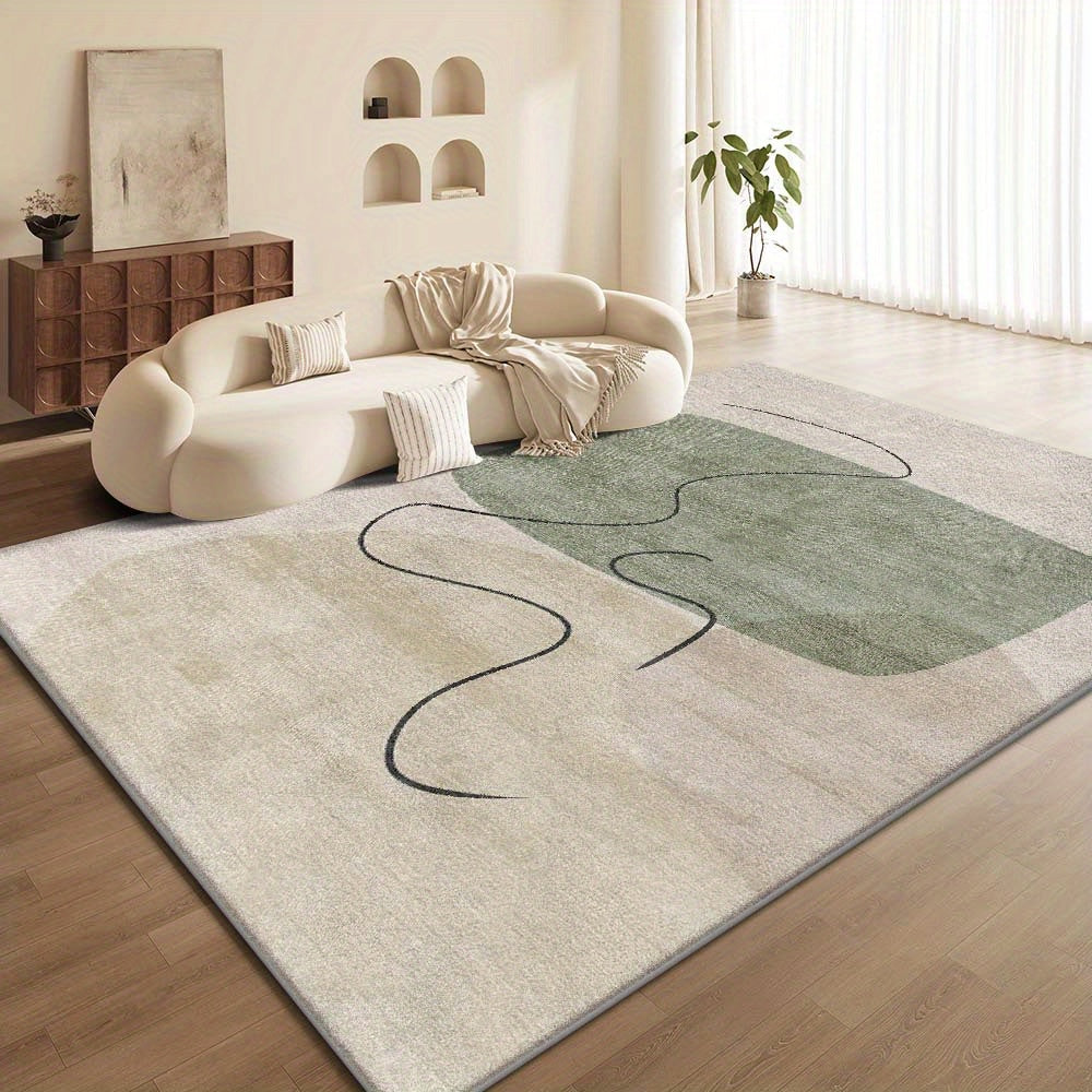 Cream-Style Green Abstract Living Room Rug, Minimalist Sofa And Coffee Table Mat, Home Floor Mat Suitable for Living Rooms, Bedrooms, Dining Rooms, Offices, Coffee Shops, Game Rooms, Hotels, And Pet Rooms As a Home Decor Rug
