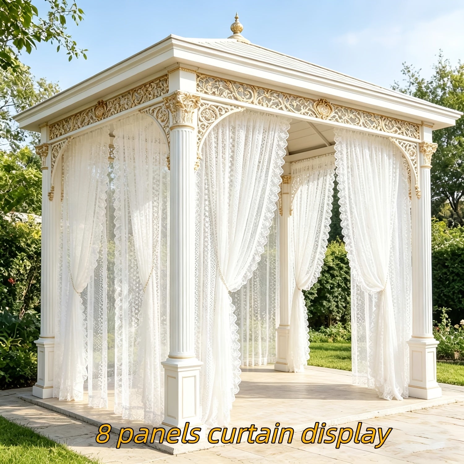 2 Panels Romantic Classical Lace Outdoor Sheer Curtain Light Filtering Window Drapes Rod Pocket for Wedding Bedroom Living Room Or Patio Decor