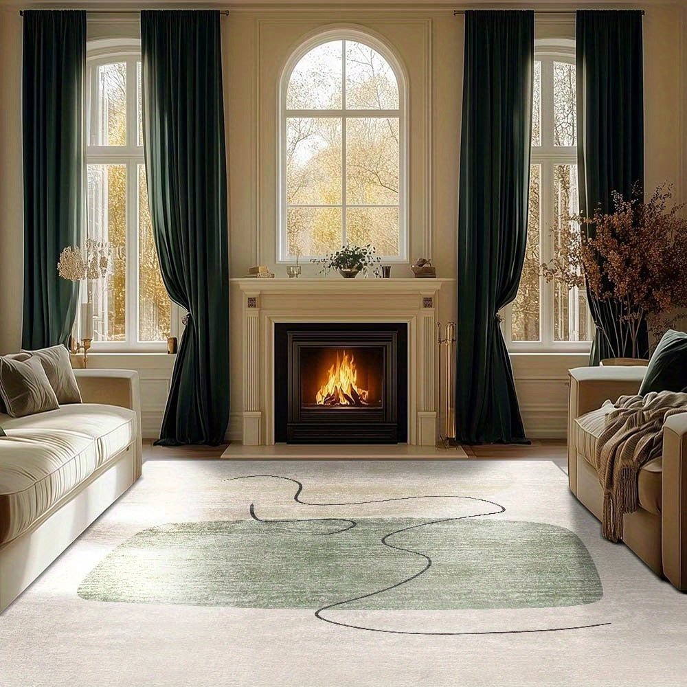 Cream-Style Green Abstract Living Room Rug, Minimalist Sofa And Coffee Table Mat, Home Floor Mat Suitable for Living Rooms, Bedrooms, Dining Rooms, Offices, Coffee Shops, Game Rooms, Hotels, And Pet Rooms As a Home Decor Rug