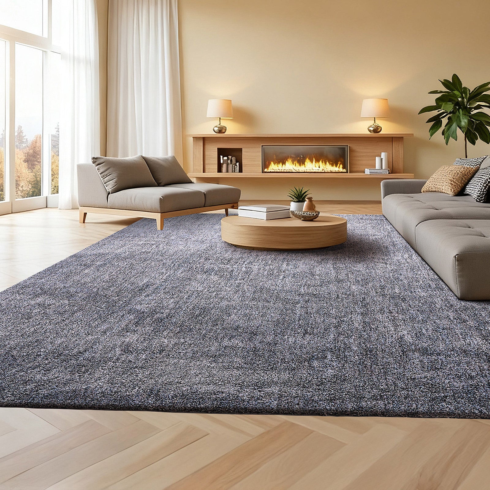 VEVOR Indoor Plush Area Rugs, 8 x 10 ft \u002F 9 x 12 ft Plush Carpet, Area Rugs Furry with Long Plushs Pile, Thick & Durable High-Pile Rug for High-Traffic Areas, Bedroom, Non-Shedding & Non-Slip Backing, Beige\u002FBlue-Gray
