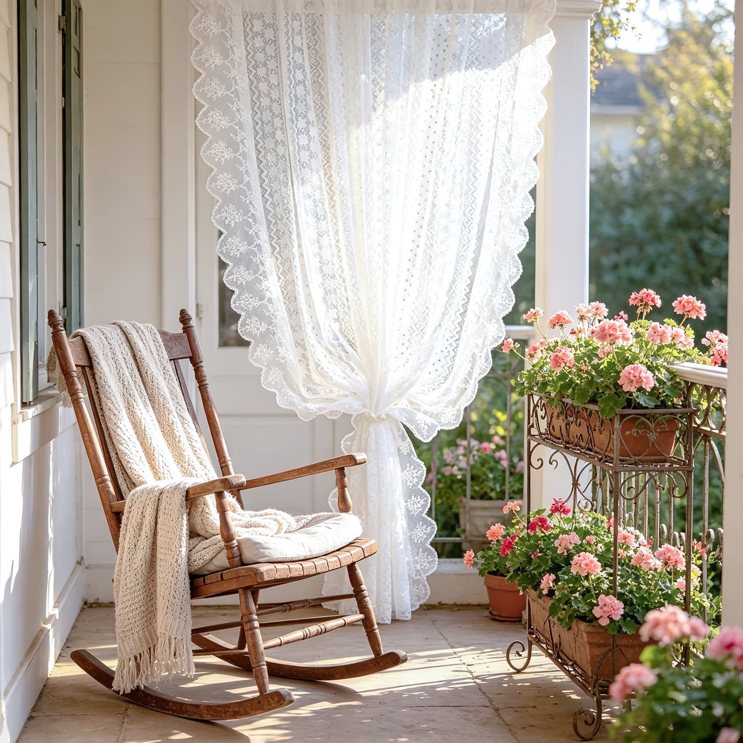 2 Panels Romantic Classical Lace Outdoor Sheer Curtain Light Filtering Window Drapes Rod Pocket for Wedding Bedroom Living Room Or Patio Decor