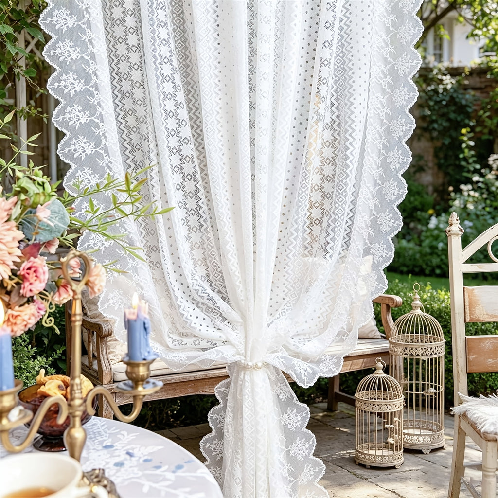 2 Panels Romantic Classical Lace Outdoor Sheer Curtain Light Filtering Window Drapes Rod Pocket for Wedding Bedroom Living Room Or Patio Decor